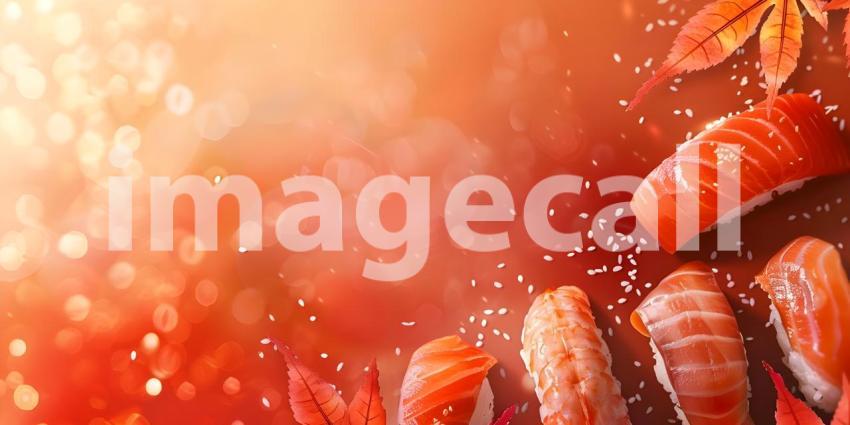 A Rainbow of Flavors: A Vibrant Array of Sushi Rolls, Japanese Cuisine: A Colorful Arrangement of Sushi with a Teapot and Chopsticks