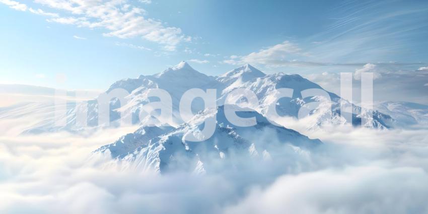 Aerial View of a Mountain Range: A Breathtaking Panorama of Snow-Covered Peaks and Clouds