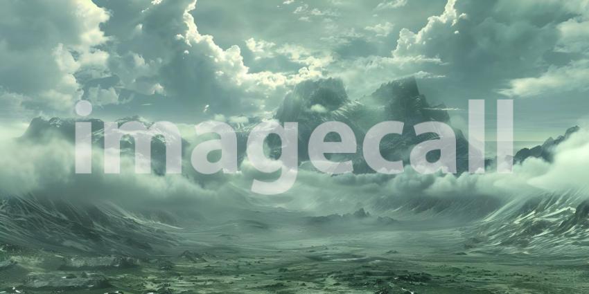 Aerial View of a Mountain Range: A Breathtaking Panorama of Snow-Covered Peaks and Clouds