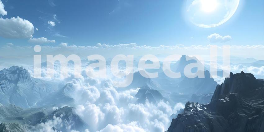 Aerial View of a Mountain Range: A Breathtaking Panorama of Snow-Covered Peaks and Clouds