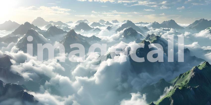 Aerial View of a Mountain Range: A Breathtaking Panorama of Snow-Covered Peaks and Clouds