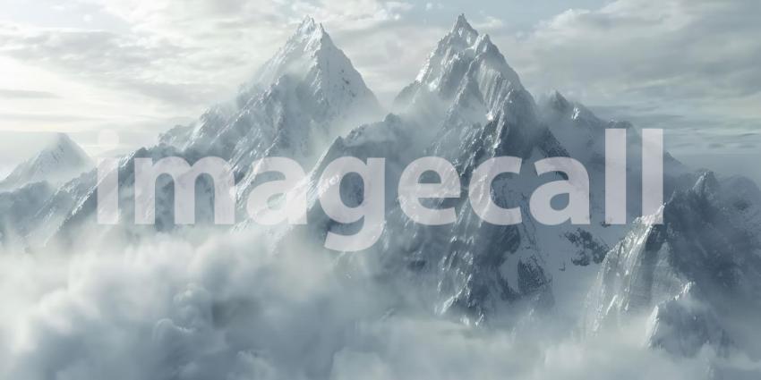 Aerial View of a Mountain Range: A Breathtaking Panorama of Snow-Covered Peaks and Clouds
