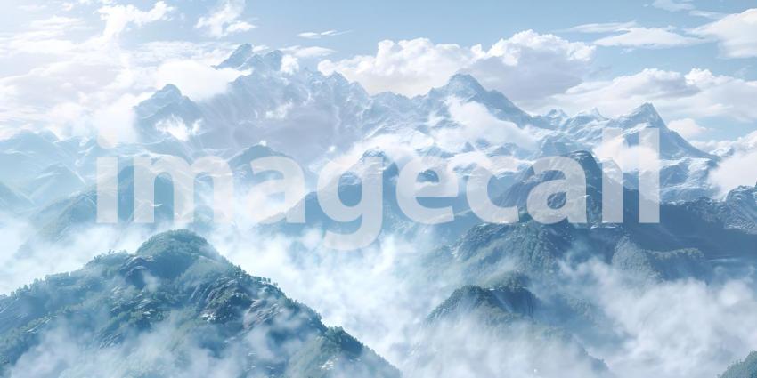 Aerial View of a Mountain Range: A Breathtaking Panorama of Snow-Covered Peaks and Clouds