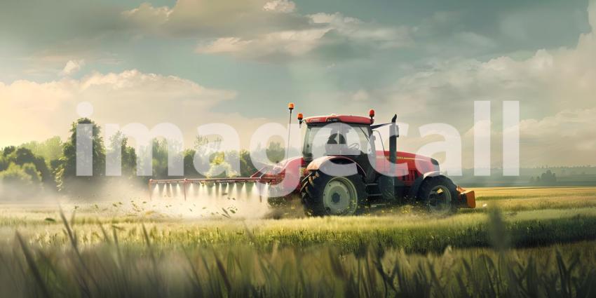 Agricultural Spraying: A Tractor Applying Fertilizer or Pesticide on a Farmland