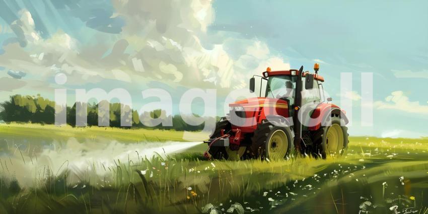 Agricultural Spraying: A Tractor Applying Fertilizer or Pesticide on a Farmland