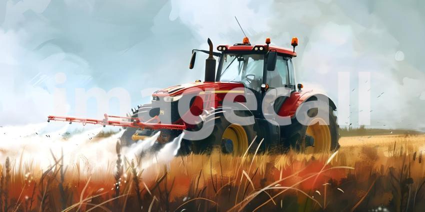 Agricultural Spraying: A Tractor Applying Fertilizer or Pesticide on a Farmland
