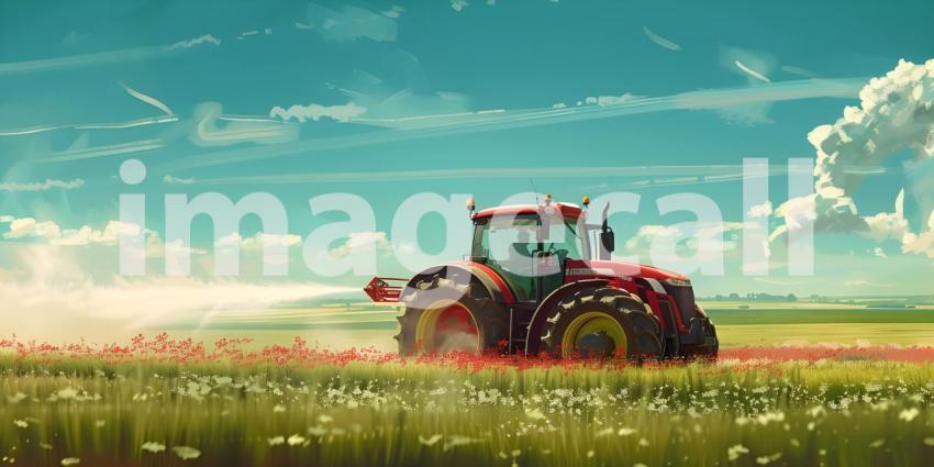 Agricultural Spraying: A Tractor Applying Fertilizer or Pesticide on a Farmland