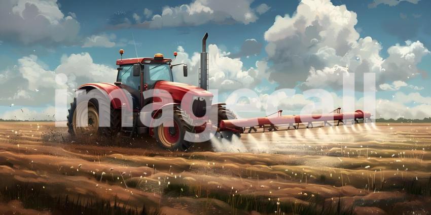 Agricultural Spraying: A Tractor Applying Fertilizer or Pesticide on a Farmland