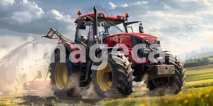 Agricultural Spraying: A Tractor Applying Fertilizer or Pesticide on a Farmland