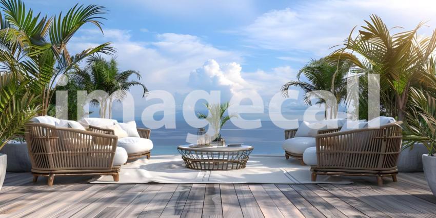Architectural Design: A Luxurious Terrace with a Pergola and Ocean Views, Outdoor Living Space: A Spacious Patio with Comfortable Seating and Ocean Views