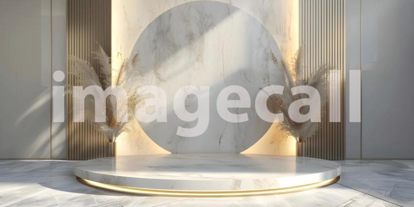 Monochrome Minimalism: A Modern Stage Illuminated by Warm Light