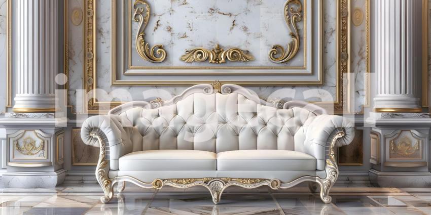 Interior Design: A Modern Living Room with a White Velvet Sofa and Gold Accents