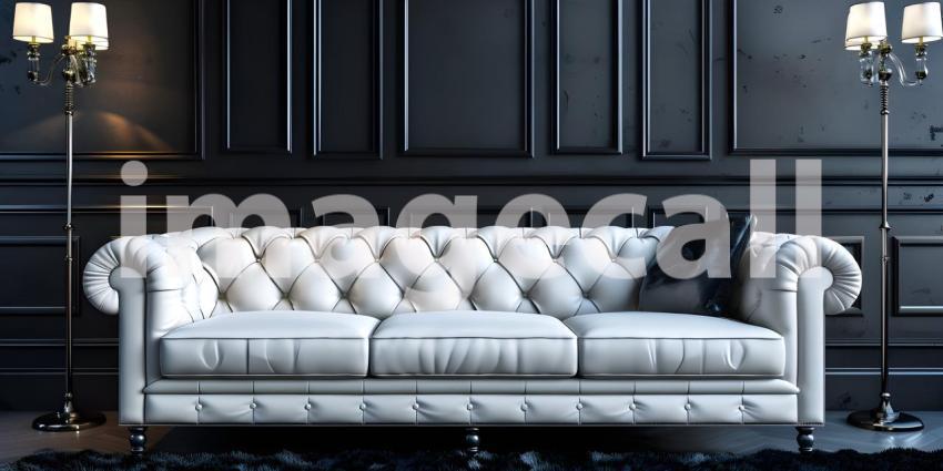 Interior Design: A Modern Living Room with a White Velvet Sofa and Gold Accents