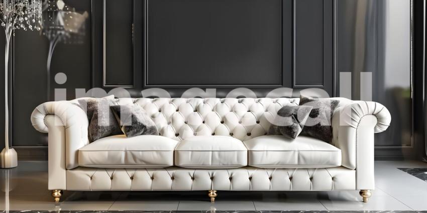 Interior Design: A Modern Living Room with a White Velvet Sofa and Gold Accents