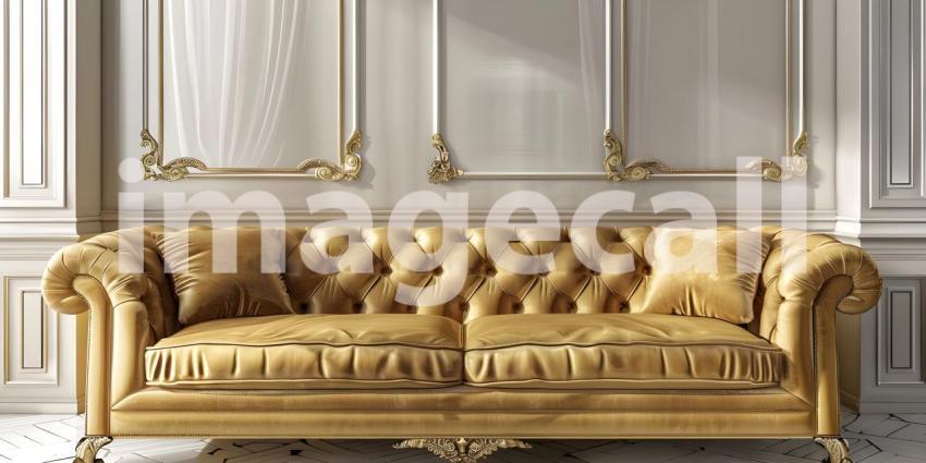 Interior Design: A Modern Living Room with a White Velvet Sofa and Gold Accents