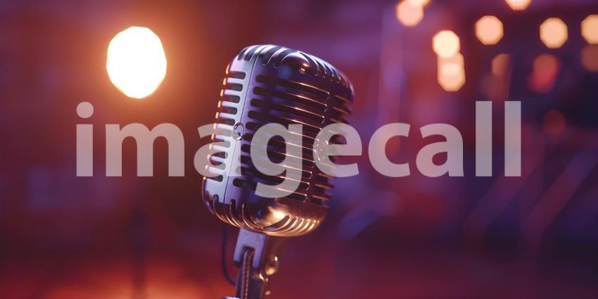 Awaiting the Melody, A Vintage Microphone Stands Ready