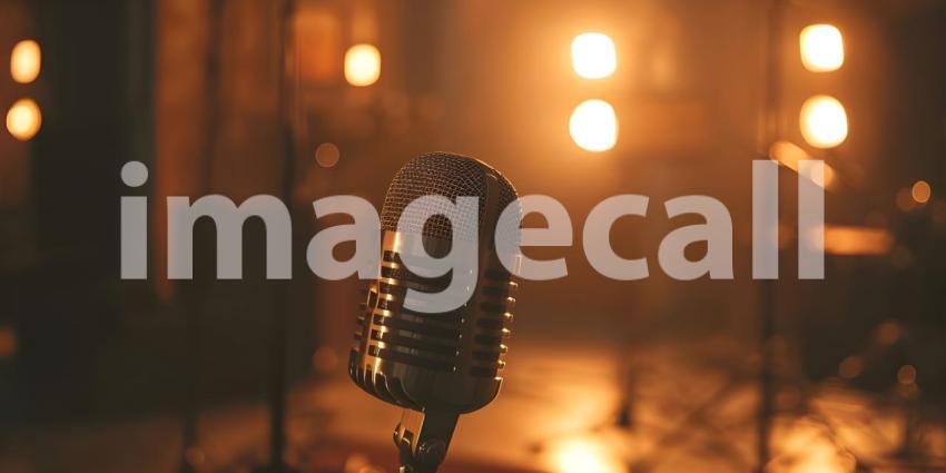 Awaiting the Melody, A Vintage Microphone Stands Ready