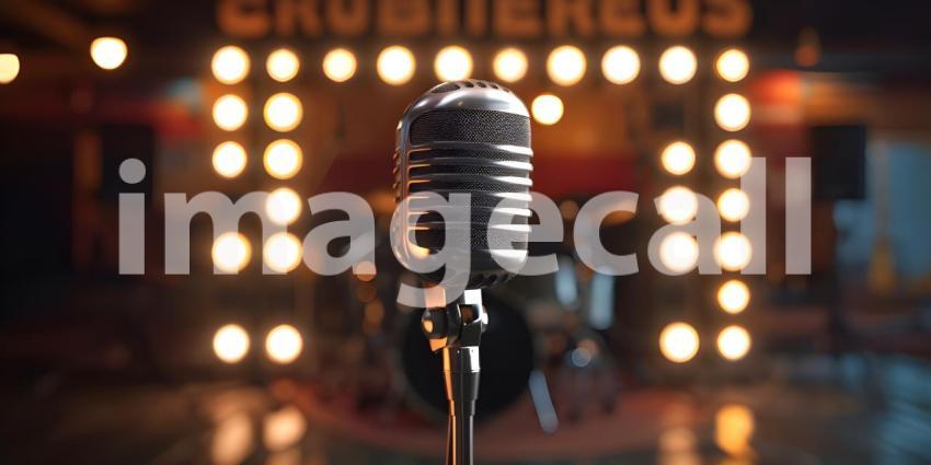 Awaiting the Melody, A Vintage Microphone Stands Ready