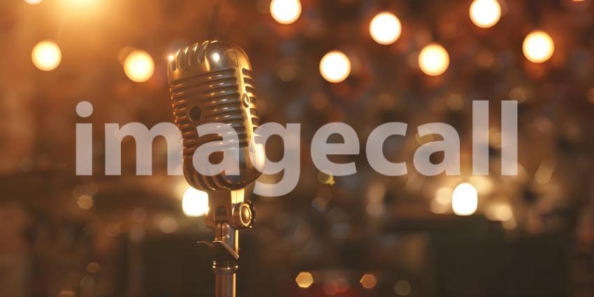 Awaiting the Melody, A Vintage Microphone Stands Ready