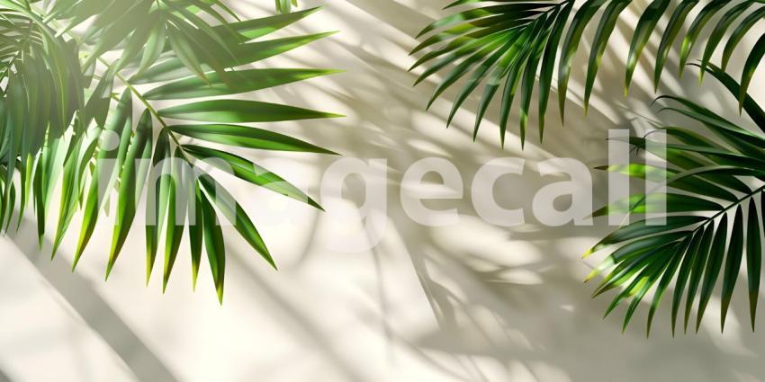Sunlight Dappling Through Lush Palm Leaves, Tropical Shadows and Sunlight