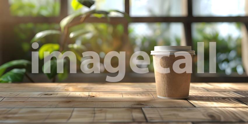 The Perfect Pick-Me-Up: A Coffee on a Cozy Wooden Table Mockup