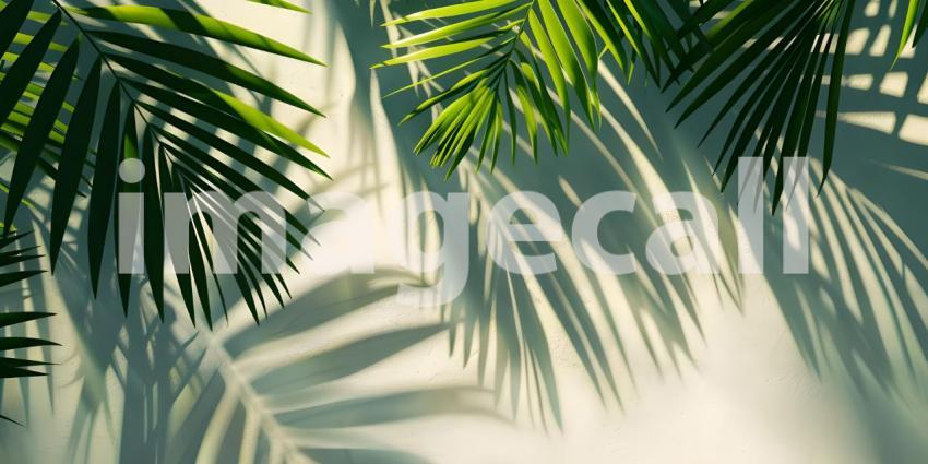 Sunlight Dappling Through Lush Palm Leaves, Tropical Shadows and Sunlight