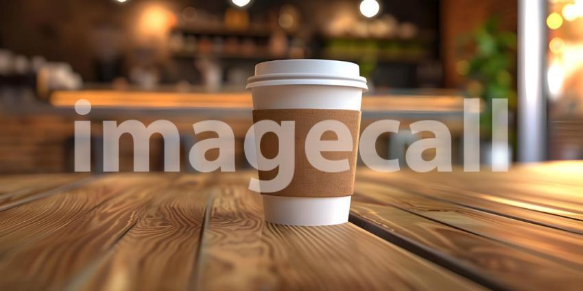 The Perfect Pick-Me-Up: A Coffee on a Cozy Wooden Table Mockup