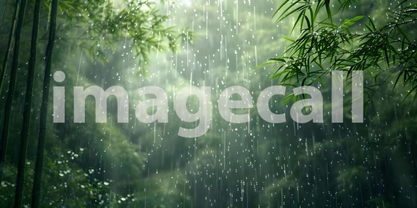 Bamboo Forest Bathed in a Summer Rain