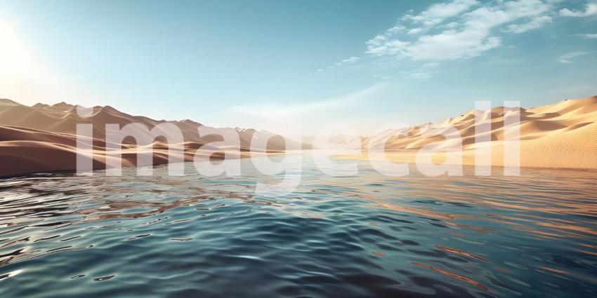 A Mirage in the Desert: An Oasis of Calm Amidst the Sands, Where Sand Meets Water: A Breathtaking Desert Landscape