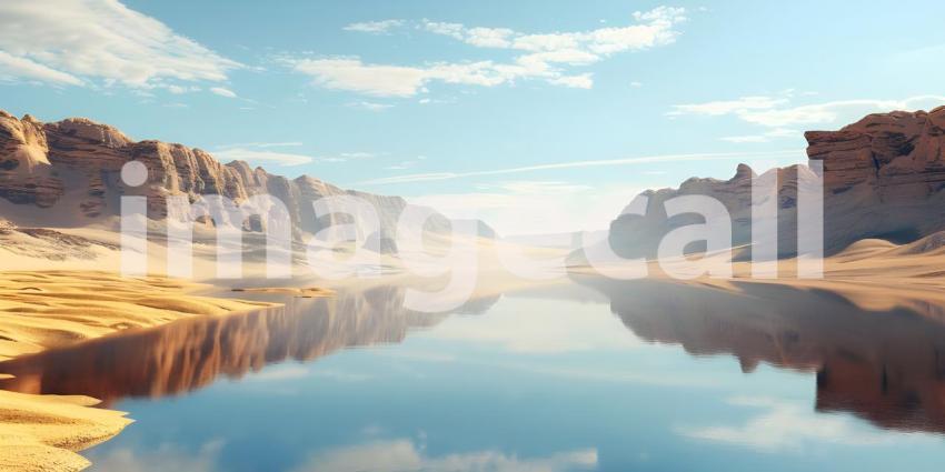 A Mirage in the Desert: An Oasis of Calm Amidst the Sands, Where Sand Meets Water: A Breathtaking Desert Landscape