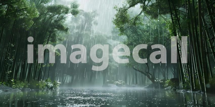 Bamboo Forest Bathed in a Summer Rain