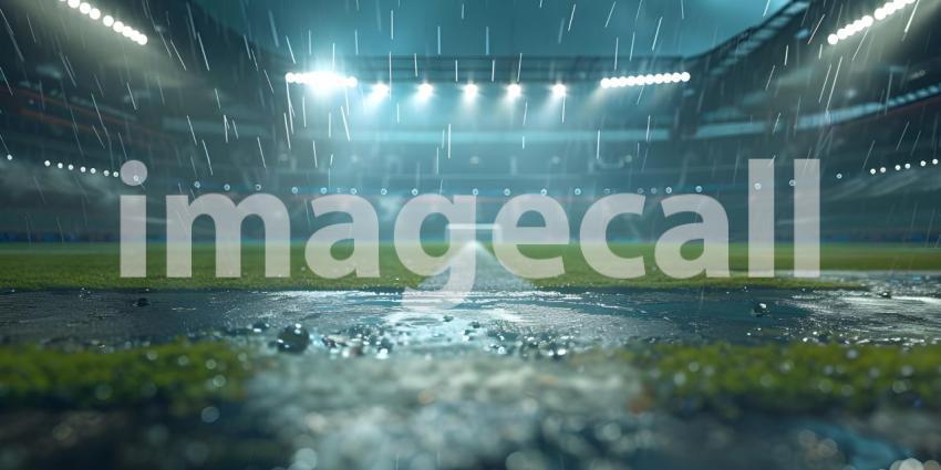 Awaiting the Roar of the Crowd: A Modern Sports Stadium Under a Clear Sky