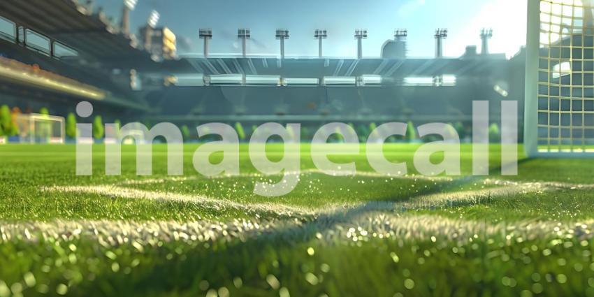 Awaiting the Roar of the Crowd: A Modern Sports Stadium Under a Clear Sky