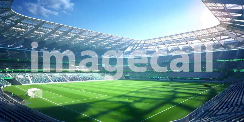 Awaiting the Roar of the Crowd: A Modern Sports Stadium Under a Clear Sky