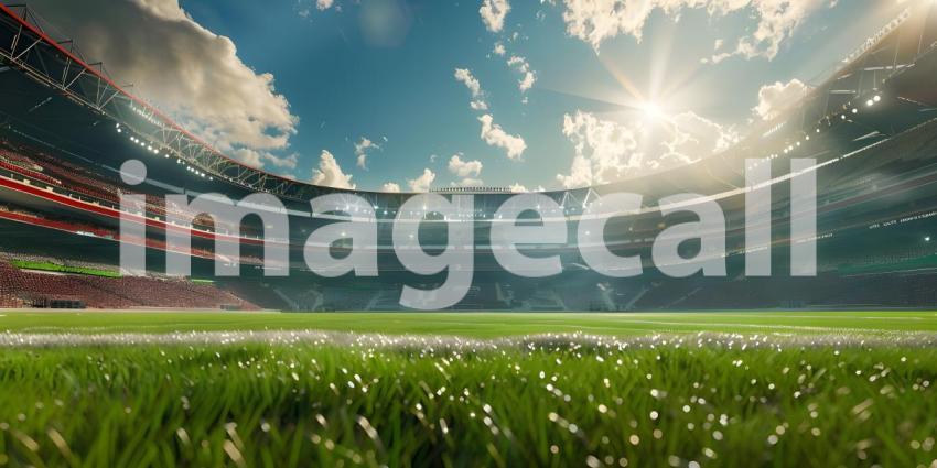 Awaiting the Roar of the Crowd: A Modern Sports Stadium Under a Clear Sky
