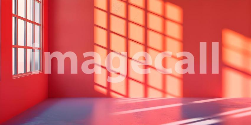 Sunlight Embrace: A Red Room Bathed in Warm Light, The Dance of Light and Shadow: A Playful Red Interior