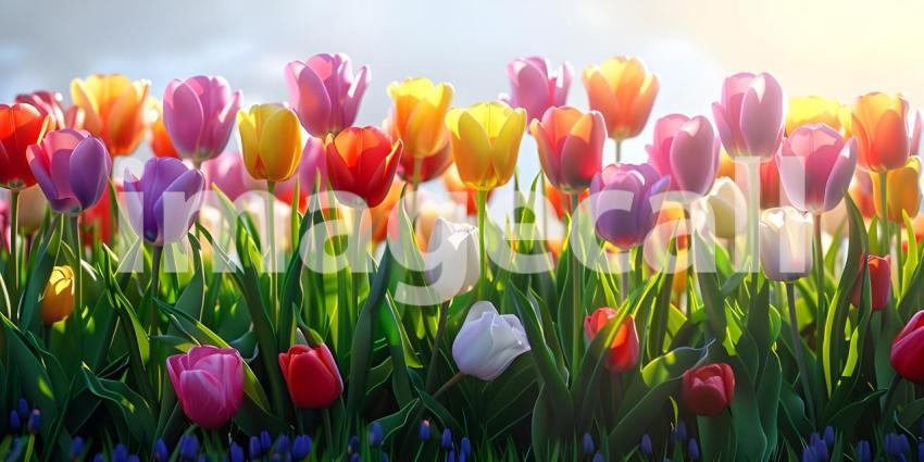 A Tapestry of Spring: A Vibrant Field of Multicolored Tulips