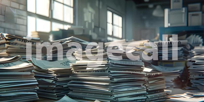 A Towering Pile of News: A Mountain of Paper in a Library