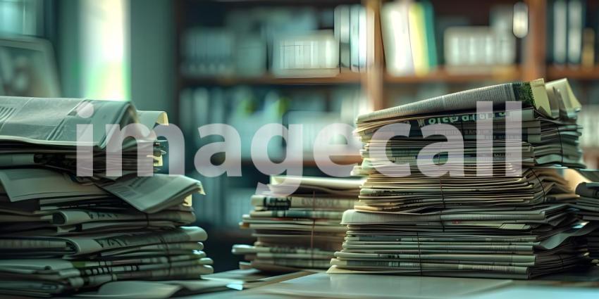A Towering Pile of News: A Mountain of Paper in a Library