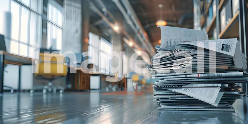 A Towering Pile of News: A Mountain of Paper in a Library