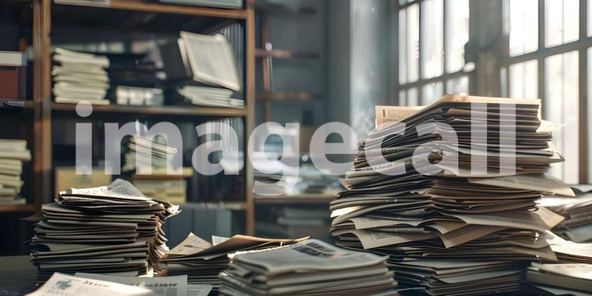 A Towering Pile of News: A Mountain of Paper in a Library