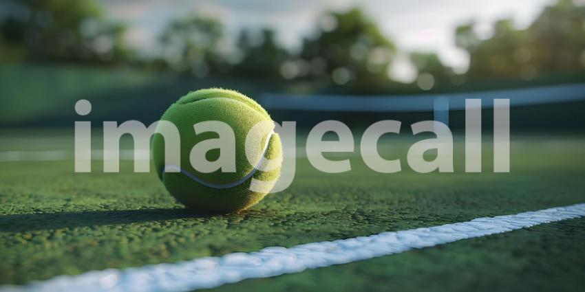 Awaiting the Serve: A Tennis Ball on the Court at Dusk