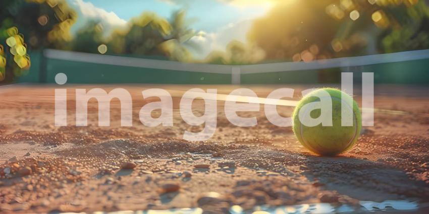 Awaiting the Serve: A Tennis Ball on the Court at Dusk