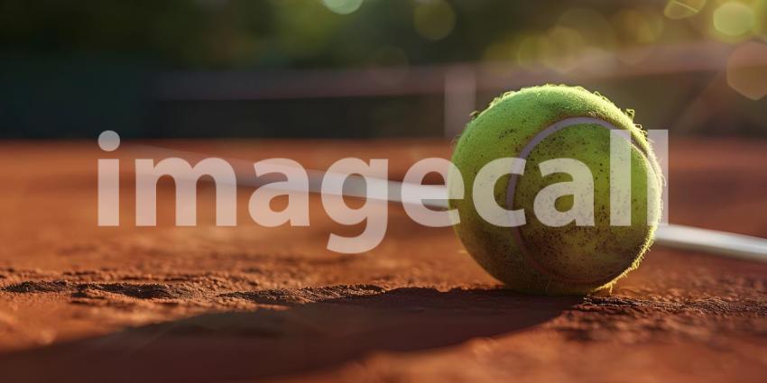 Awaiting the Serve: A Tennis Ball on the Court at Dusk