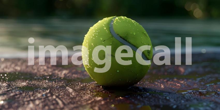 Awaiting the Serve: A Tennis Ball on the Court at Dusk