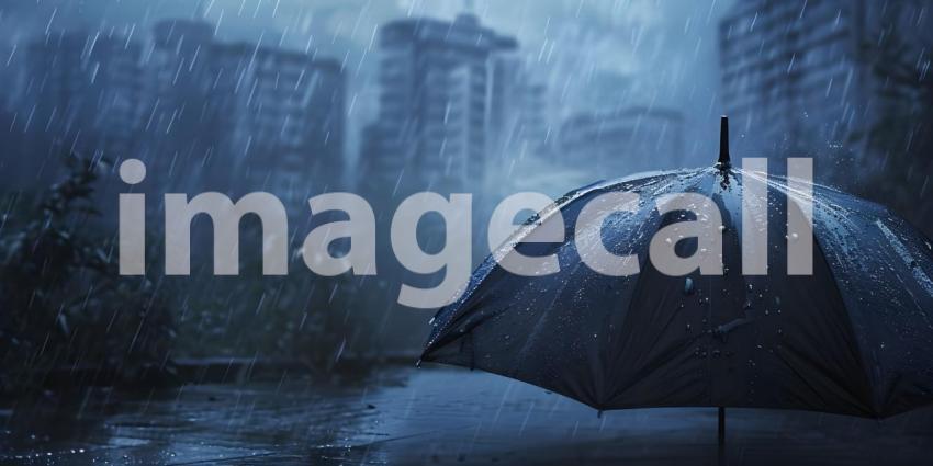 A Dash of Red in the Night: A Lonely Umbrella in the Rain