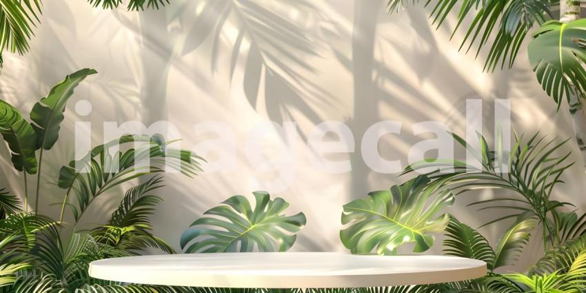 A Lush Oasis: A Tropical Scene with a Circular Platform