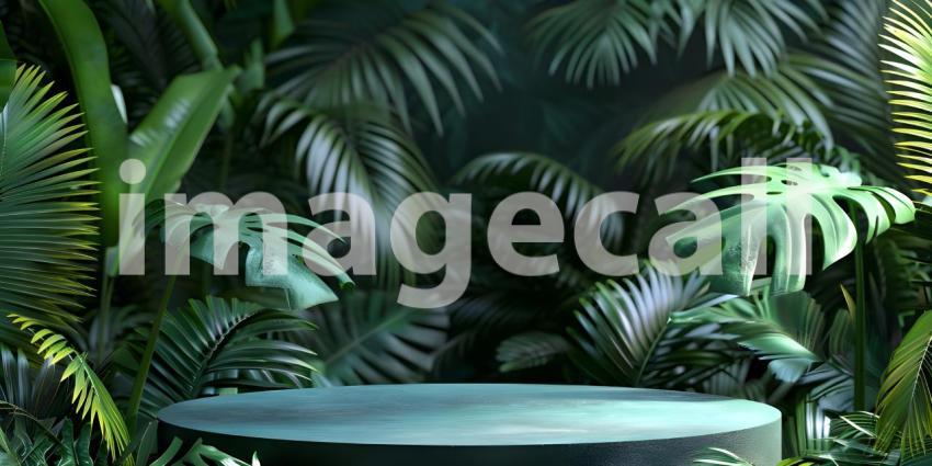 A Lush Oasis: A Tropical Scene with a Circular Platform