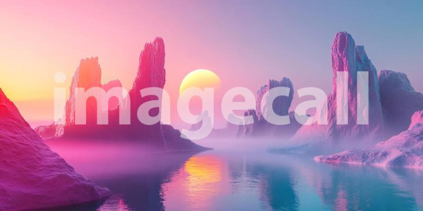 Pink Ice Canyon: A Dreamlike Arctic Landscape with Tinted Ice Cliffs and Reflecting Waters.