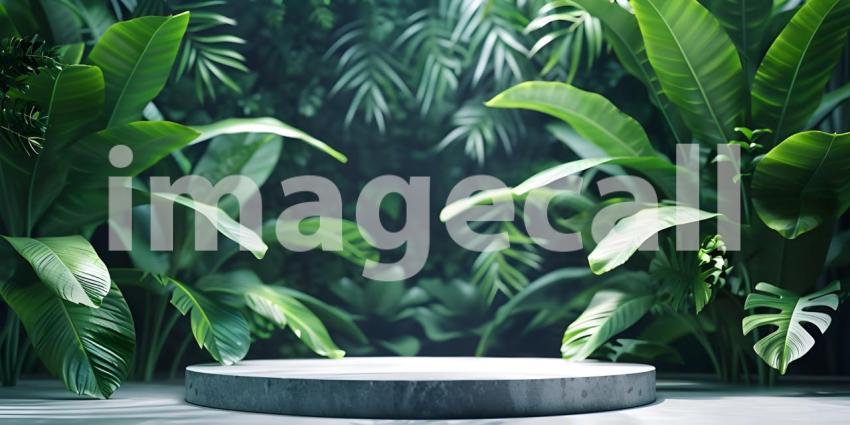 A Lush Oasis: A Tropical Scene with a Circular Platform